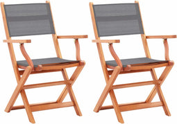 vidaXL - Tuinstoelen - inklapbaar - 2 - st - eucalyptushout - en - textileen - grijs