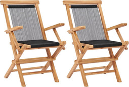 vidaXL - Tuinstoelen - inklapbaar - 2 - st - massief - teakhout - en - touw