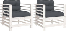 vidaXL - Tuinstoelen - met - kussens - 2 - st - massief - grenenhout - wit