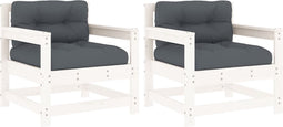 vidaXL - Tuinstoelen - met - kussens - 2 - st - massief - grenenhout - wit