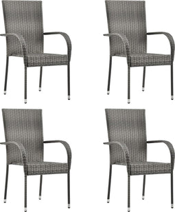 vidaXL - Tuinstoelen - stapelbaar - 4 - st - poly - rattan - grijs