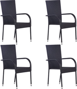 vidaXL - Tuinstoelen - stapelbaar - 4 - st - poly - rattan - zwart