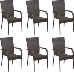vidaXL - Tuinstoelen - stapelbaar - 6 - st - poly - rattan - bruin