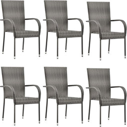 vidaXL - Tuinstoelen - stapelbaar - 6 - st - poly - rattan - grijs