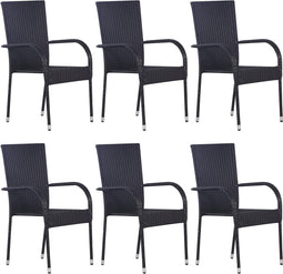 vidaXL - Tuinstoelen - stapelbaar - 6 - st - poly - rattan - zwart
