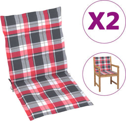 vidaXL - Tuinstoelkussens - 2 - st - 100x50x3 - cm - oxford - stof - ruitpatroon - rood