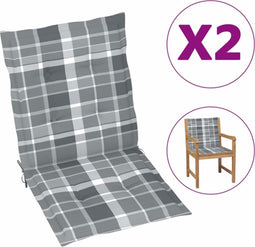 vidaXL - Tuinstoelkussens - 2 - st - 100x50x3 - cm - oxford - stof - ruitpatroon - grijs