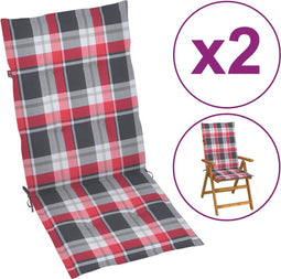 vidaXL - Tuinstoelkussens - 2 - st - 120x50x3 - cm - stof - ruitpatroon - rood