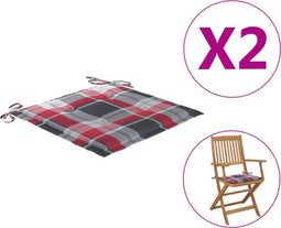 vidaXL - Tuinstoelkussens - 2 - st - 40x40x3 - cm - oxford - stof - ruitpatroon - rood