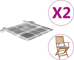 vidaXL - Tuinstoelkussens - 2 - st - 40x40x3 - cm - oxford - stof - ruitpatroon - grijs