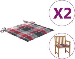 vidaXL - Tuinstoelkussens - 2 - st - 50x50x3 - cm - oxford - stof - ruitpatroon - rood