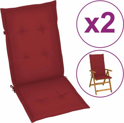 vidaXL - Tuinstoelkussens - 2 - st - hoge - rug - 120x50x3 - cm - stof - wijnrood