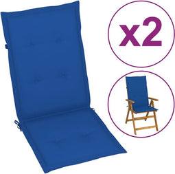 vidaXL - Tuinstoelkussens - 2 - st - hoge - rug - 120x50x3 - cm - stof - koningsblauw