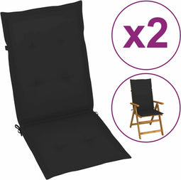 vidaXL - Tuinstoelkussens - 2 - st - hoge - rug - 120x50x3 - cm - stof - zwart