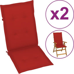 vidaXL - Tuinstoelkussens - 2 - st - hoge - rug - 120x50x3 - cm - stof - rood