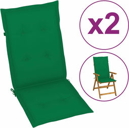 vidaXL - Tuinstoelkussens - 2 - st - hoge - rug - 120x50x3 - cm - stof - groen