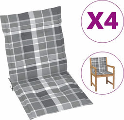 vidaXL - Tuinstoelkussens - 4 - st - 100x50x3 - cm - oxford - stof - ruitpatroon - grijs