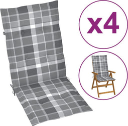 vidaXL - Tuinstoelkussens - 4 - st - 120x50x3 - cm - stof - ruitpatroon - grijs