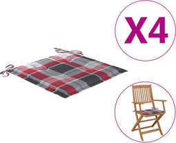 vidaXL - Tuinstoelkussens - 4 - st - 40x40x3 - cm - oxford - stof - ruitpatroon - rood