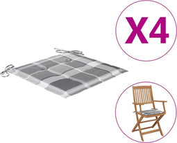 vidaXL - Tuinstoelkussens - 4 - st - 40x40x3 - cm - oxford - stof - ruitpatroon - grijs