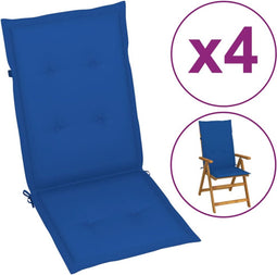 vidaXL - Tuinstoelkussens - 4 - st - hoge - rug - 120x50x3 - cm - stof - koningsblauw