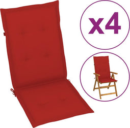 vidaXL - Tuinstoelkussens - 4 - st - hoge - rug - 120x50x3 - cm - stof - rood