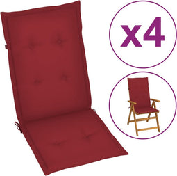 vidaXL - Tuinstoelkussens - 4 - st - hoge - rug - 120x50x3 - cm - stof - wijnrood