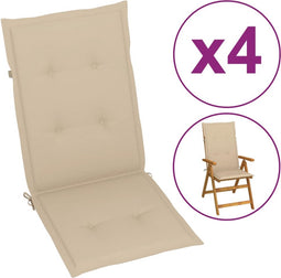 vidaXL - Tuinstoelkussens - 4 - st - hoge - rug120x50x3 - cm - stof - beige