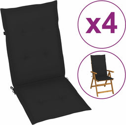 vidaXL - Tuinstoelkussens - 4 - st - hoge - rug120x50x3 - cm - stof - zwart