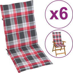 vidaXL - Tuinstoelkussens - 6 - st - 120x50x3 - cm - stof - ruitpatroon - rood