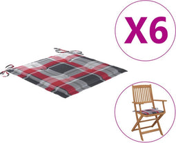 vidaXL - Tuinstoelkussens - 6 - st - 40x40x3 - cm - oxford - stof - ruitpatroon - rood