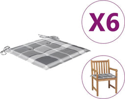 vidaXL - Tuinstoelkussens - 6 - st - 50x50x3 - cm - oxford - stof - ruitpatroon - grijs