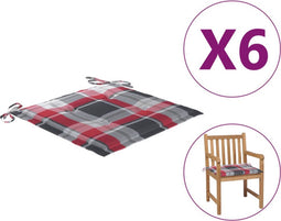 vidaXL - Tuinstoelkussens - 6 - st - 50x50x3 - cm - oxford - stof - ruitpatroon - rood