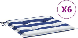 vidaXL - Tuinstoelkussens - 6 - st - gestreept - 40x40x3 - cm - stof - wit - en - blauw