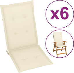 vidaXL - Tuinstoelkussens - 6 - st - hoge - rug - 120x50x3 - cm - stof - crèmekleurig