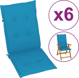 vidaXL - Tuinstoelkussens - 6 - st - hoge - rug - 120x50x3 - cm - stof - blauw