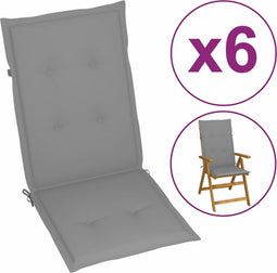 vidaXL - Tuinstoelkussens - 6 - st - hoge - rug - 120x50x3 - cm - stof - grijs