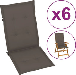 vidaXL - Tuinstoelkussens - 6 - st - hoge - rug - 120x50x3 - cm - stof - taupe