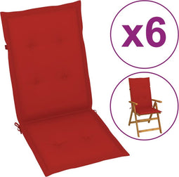 vidaXL - Tuinstoelkussens - 6 - st - hoge - rug - 120x50x3 - cm - stof - rood