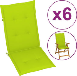 vidaXL - Tuinstoelkussens - 6 - st - hoge - rug - 120x50x3 - cm - stof - heldergroen
