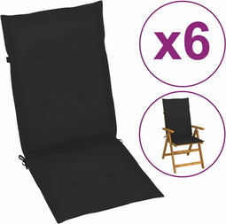 vidaXL - Tuinstoelkussens - 6 - st - hoge - rug - 120x50x3 - cm - stof - zwart