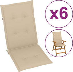 vidaXL - Tuinstoelkussens - hoge - 6 - st - hoge - rug - 120x50x3 - cm - stof - beige