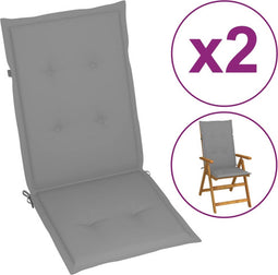 vidaXL - Tuinstoelkussens - rugleuning - 2 - st - 120x50x3 - cm - stof - grijs