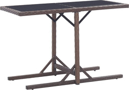vidaXL - Tuintafel - 110x53x72 - cm - glas - en - poly - rattan - bruin