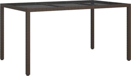 vidaXL - Tuintafel - 150x90x75 - cm - gehard - glas - en - poly - rattan - bruin