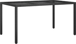 vidaXL - Tuintafel - 150x90x75 - cm - gehard - glas - en - poly - rattan - zwart