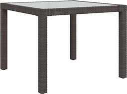 vidaXL - Tuintafel - 90x90x75 - cm - gehard - glas - en - poly - rattan - bruin