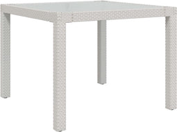 vidaXL - Tuintafel - 90x90x75 - cm - gehard - glas - en - poly - rattan - wit