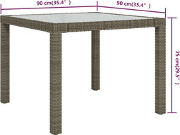 vidaXL - Tuintafel - 90x90x75 - cm - gehard - glas - en - poly - rattan - grijs