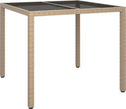 vidaXL - Tuintafel - 90x90x75 - cm - gehard - glas - en - poly - rattan - beige